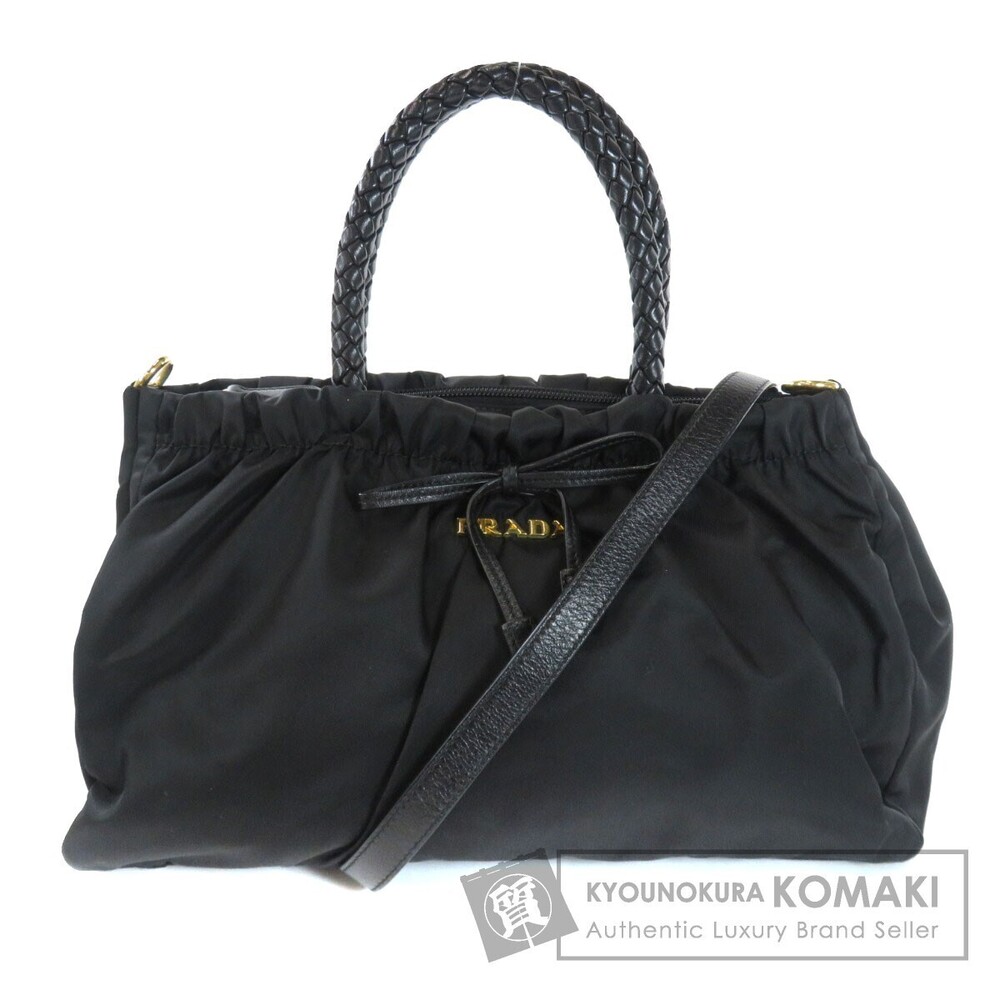 Prada Tessuto 2way bow bag braided top handles Black